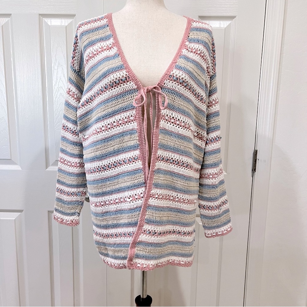 Vintage Gina Peters Crochet Cardigan Sweater Size M